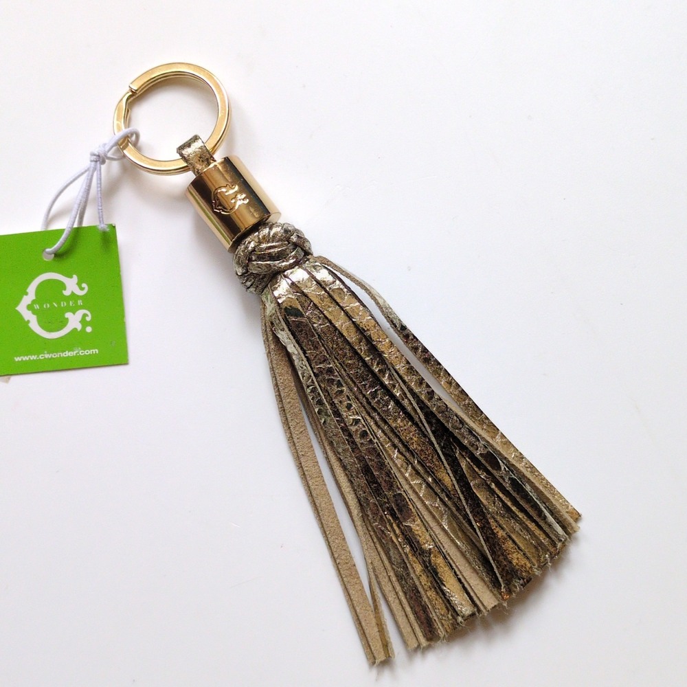 NWT Anthropology C Wonder Keychain Gold Metallic Leather Tassel Animal Print OS